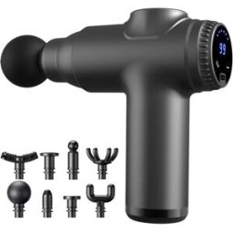 INF Pistolet de massage électrique 99 vitesses, 8 têtes, mini portable avec affichage LCD Gris