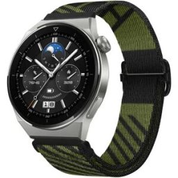 INF Bracelet de montre élastique tissé en nylon réglable compatible avec Huawei GT3 Pro/Buds 20 mm Vert+Noir