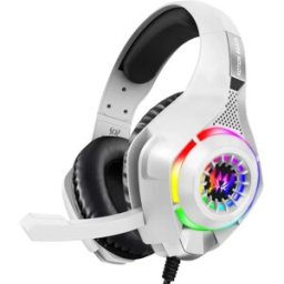 INF Casque gaming filaire avec éclairage RGB, prise 3.5mm et adaptateur 1-to-2, plastique ABS, compatible avec PS4, PS5, Xbox, Blanc