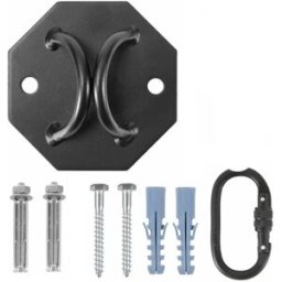 INF Plaque d'ancrage hexagonale double sécurité pour hamac avec mousqueton et fixations - Kit complet en fer noir pour yoga