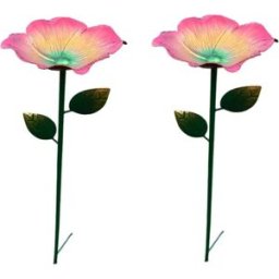 INF Mangeoire métallique en forme de fleur 2 pièces avec abreuvoir - Piquet de jardin pour oiseaux et pollinisateurs Rouge