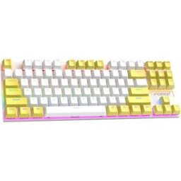 INF Clavier mécanique filaire 87 touches - Clavier de jeu RGB à commutation à chaud avec interrupteurs bleus et blocs de Blanc + Jaune