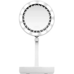 INF Miroir de maquillage LED pliable avec ventilateur – Miroir de coiffeuse portable rechargeable USB, éclairage haute IRC,
