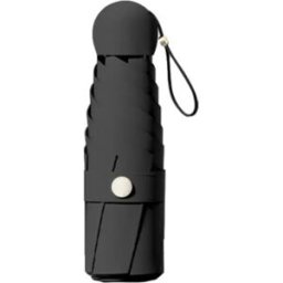 INF Parapluie pliant capsule mini 12 baleines, double armature anti-vent, protection solaire UPF50+ avec étui capsule, portable Le noir