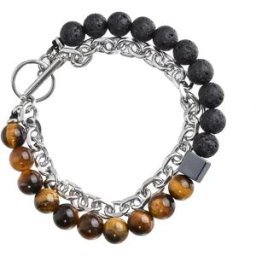 INF Bracelet de perles en pierre volcanique - Bracelet de mode unique avec chaîne en fer naturelle