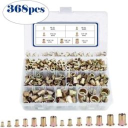 INF Kit d'écrous à river moletés 368 pièces, assortiment d'écrous à insert filetés en alliage de zinc