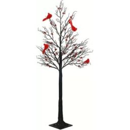 INF Lampe Arbre Bouleau LED 1.5m 180 LEDs, 1000 lumens, 4 ornements rouges, Alimentation USB et Piles