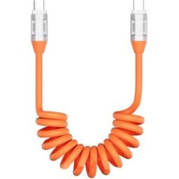 INF Câble rétractable Type-C vers Type-C 240W - Câble ressort PU extensible 100cm avec connecteurs USB-C en alliage de zinc,
