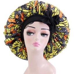 INF Bonnet de nuit en satin imprimé avec bandeau élastique réglable - Confort et protection pour vos cheveux Jaune
