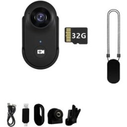 INF Mini caméra d'action A100+ noire avec kit magnétique et carte TF 32G - Enregistrement HD 1080p de poche