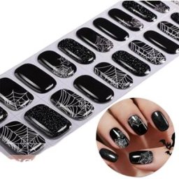 INF Ensemble d'autocollants à ongles en gel semi-durcis Halloween Glow - Motifs de toile d'araignée sombre UV LED