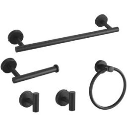 INF Ensemble de supports de salle de bain 5 pièces en acier inoxydable - Installation par perçage Le noir