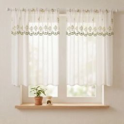 INF Rideau en dentelle brodé Campanule occultant pour cuisine, poche pour tringle, 100cm x 130cm
