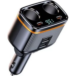 INF Chargeur voiture multi-ports PD45W avec affichage tension numérique et répartiteur allume-cigare 6 ports, entrée 12-24V