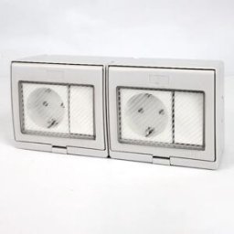 INF Boîtier de prise extérieur étanche - Interrupteur va-et-vient 2 modules avec 2 prises Schuko, Gris, PC+ABS