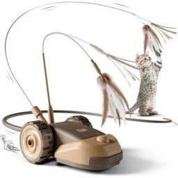 INF Jouet voiture rechargeable pour chat - Activation tactile 2 vitesses, queue et plumes remplaçables, ABS+Silicone+composants café