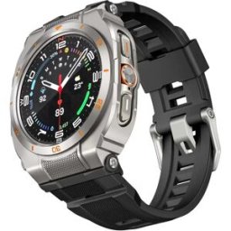 INF GDB Bracelet Intégré Deux-en-Un Demi-Enveloppement 47MM compatible avec Samsung Galaxy Watch Ultra - Silicone, Alliage de Noir+Argent