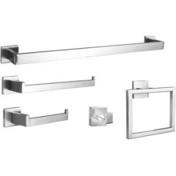 INF Ensemble de supports de salle de bain carrés à percer, 5 pièces, 40 cm, en acier inoxydable Argent