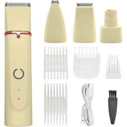 INF Tondeuse 4-en-1 électrique pour animaux et broyeur d'ongles - étanche, rechargeable, autonomie 90 minutes, ABS Jaune
