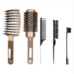 INF Ensemble de 5 brosses à cheveux en poils de sanglier - Brosse ronde et peignes de coiffage démêlants