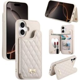 INF Étui portefeuille élégant compatible avec iPhone 17 Air avec porte-cartes, béquille et miroir de maquillage Beige