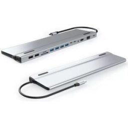 INF Adaptateur multiport USB-C 14 en 1 avec HDMI, VGA, Ethernet, lecteur de carte SD/TF