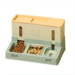 INF Distributeur et Abreuvoir 2-en-1 à Gravité - ABS, Capacité approx. 1.5kg Nourriture et 1000ml Eau, Bol Anti-éclaboussures Vert+Blanc