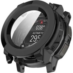 INF Coque intégrée avec protège-écran en verre trempé pour Instinct 3 45mm - PC+film trempé, Noir, compatible avec Garmin