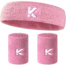 INF Ensemble bandeau et bracelets de sport en coton pur - Respirant, évacue la sueur, ajustement élastique, plusieurs couleurs Rose