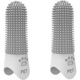 INF Longues Manchons de Brosse à Dents pour Animaux de Compagnie (Lot de 2) pour une Hygiène Bucco-Dentaire Efficace Gris