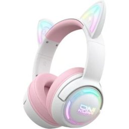 INF Casque gaming supra-auriculaire Rose et Blanc trois modes (2.4G+Bluetooth+filaire) 50mm, éclairage RGB, batterie 1000mAh