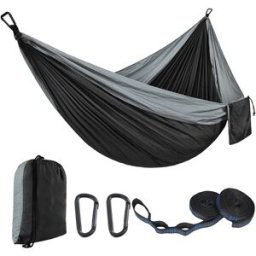 INF Hamac de Camping Double - Portable et Léger en Nylon Parachute 210T avec Sangles d'Arbre (Gris & Noir)