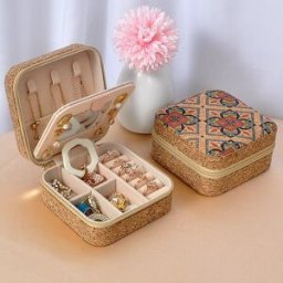 INF Boîte à bijoux vintage haut de gamme compatible avec PU imprimé, rangement compact avec miroir et motifs floraux Modèle 4