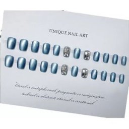 INF Patchs d'ongles courts œil de chat bleu avec strass - 24 pièces