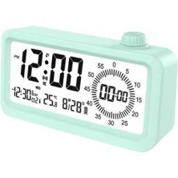 INF Réveil Intelligent Rechargeable avec Écran LCD, Veilleuse et Compte à Rebours Vert