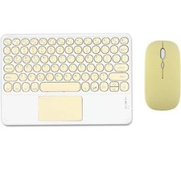 INF Clavier Bluetooth avec touches rondes et pavé tactile + Combo souris Bluetooth, compatible avec iPad, Android et plus Jaune