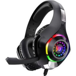 INF Casque gaming filaire avec éclairage RGB, prise 3.5mm et adaptateur 1-to-2, plastique ABS, compatible avec PS4, PS5, Xbox, Le noir