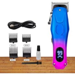 INF Tondeuse électrique professionnelle - Tondeuse avec lames auto-affûtantes en acier inoxydable, affichage LCD et Bleu