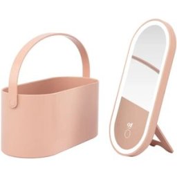 INF Boîte à maquillage portable LED avec miroir argent HD, éclairage tactile réglable, grand organisateur, support rotatif, rose