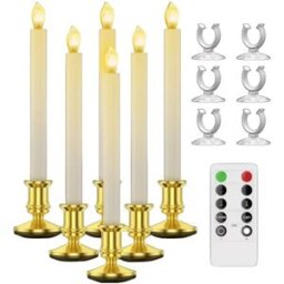 INF Ensemble de 6 bougies LED coniques sans flamme avec télécommande - Lumière vacillante blanc chaud