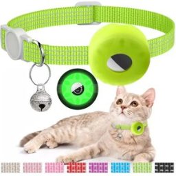 INF Collier Lumineux pour Animal de Compagnie avec Airtag et Clochette - Réglable et Anti-Perte compatible avec APPLE Airtag Jaune
