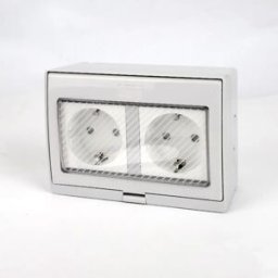 INF Boîte de prise extérieure étanche 2 modules compatible avec Schuko - Gris PC+ABS, câblage profond, couvercle à encliquetage