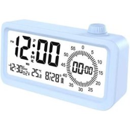 INF Réveil Intelligent Rechargeable avec Écran LCD, Veilleuse et Compte à Rebours Bleu