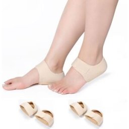INF Coussins Talon en Gel Silicone Antichoc 2 Paires – Inserts Hydratants Profonds avec Velcro Ajustable L Beige