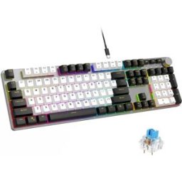 INF Clavier mécanique filaire 107 touches - Noir & Blanc, Rétroéclairage mixte, Switch bleu, Panneau en alliage d'aluminium