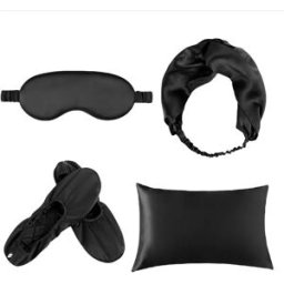 INF Ensemble de Voyage/Maison 4 Pièces en Soie de Mûrier 19 Momme pour un Sommeil Profond Le noir