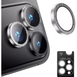 INF Protecteur d'objectif d'appareil photo à paillettes argentées compatible avec iPhone 17 - Verre trempé