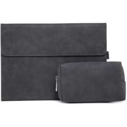 INF Housse en cuir d'agneau avec support et trousse d'alimentation - Noir - compatible avec Microsoft Surface Pro 9 - Coque