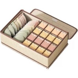 INF Boîte de rangement pour sous-vêtements avec couvercle - 17 compartiments en tissu de lin Beige