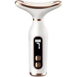 INF Appareil de massage visage et cou à LED 7 couleurs avec fonction chauffante et 7 modes de vibration, écran LCD, Blanc